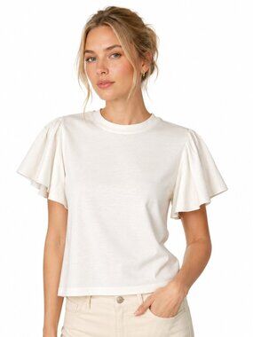 Adeam Ruffle Flutter Sleeve Ivory Cotton Top Elegant Minimalist Style EUC Size S